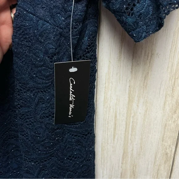 Candalite Women’s Navy Blue Shimmer Stretch Lace Dress Size 2X - Picture 12 of 12